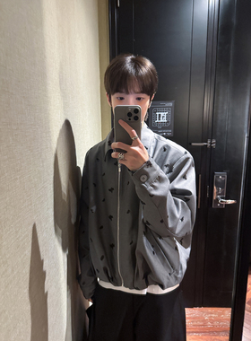 高林凡 时髦感爆棚/黑色亮片点缀短款纯色翻领夹克外套男女同款