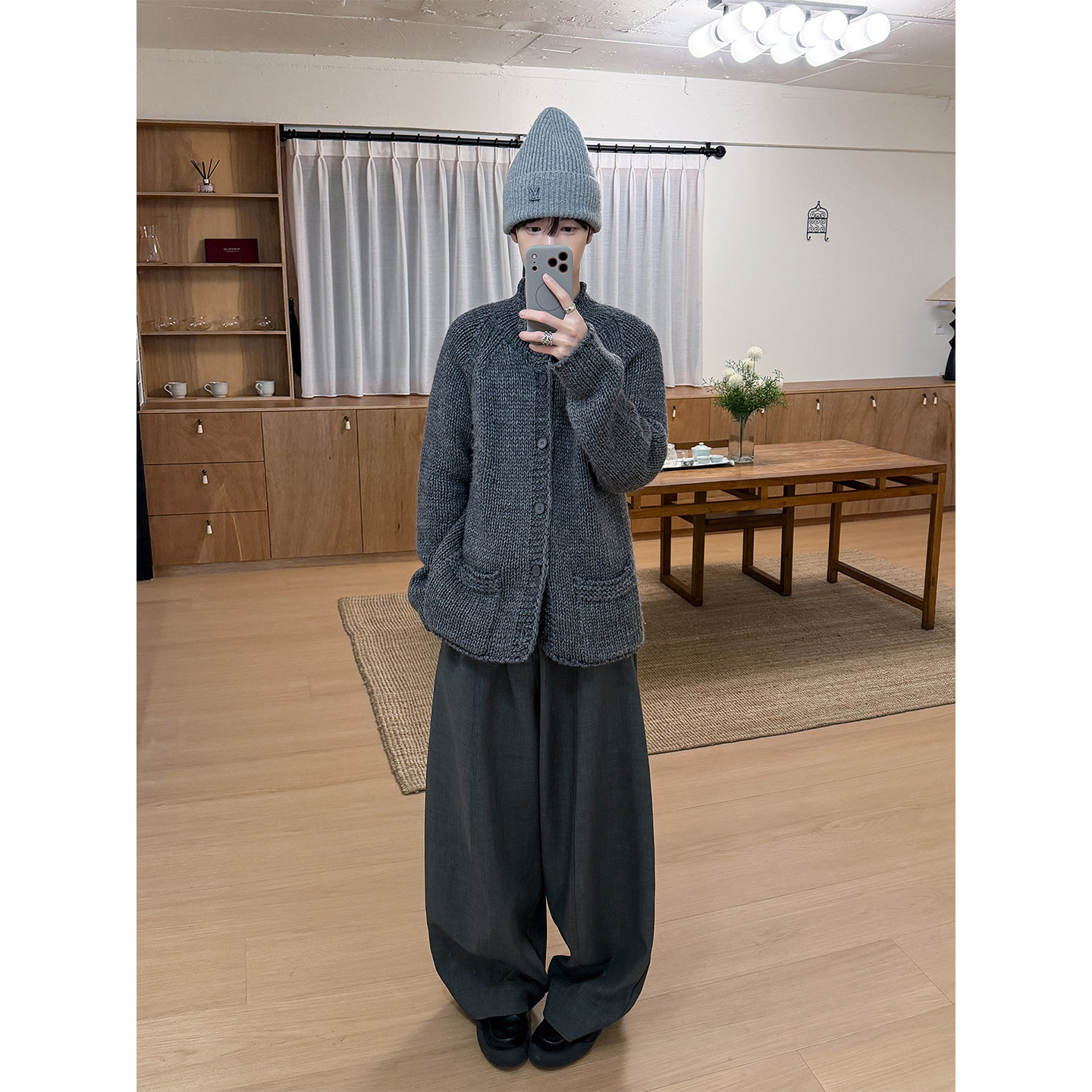 高林凡 松弛感宝藏单品复古三色韩系宽松针织开衫