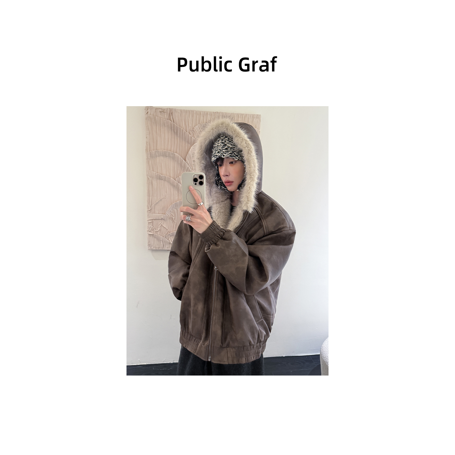 加绒夹棉高林凡外套连帽