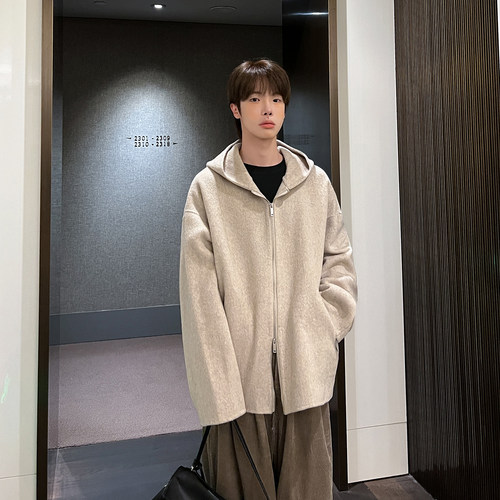 羊毛短款连帽开衫外套男女同款