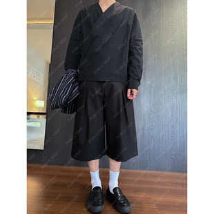 高林凡 夏季韩式宽松直筒廓形复古cityboy基础西装七分短裤男女