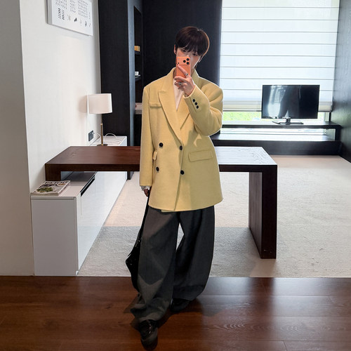 高林凡 出场自带滤镜 韩剧男主同款毛呢外套多巴胺羊毛西装