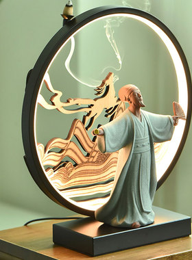 三国诸葛亮孔明陶瓷倒流香摆件书房商铺摆设陶瓷紫砂历史人物雕塑