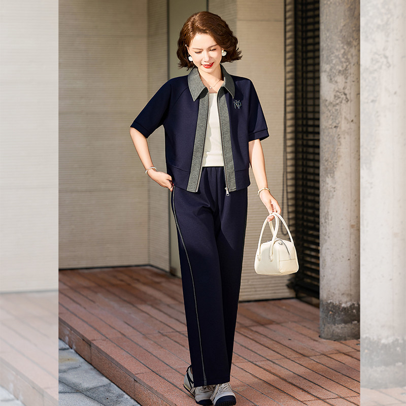 中年妈妈夏装休闲运动套装新款中老年女夏季短袖卫衣阔腿裤两件套