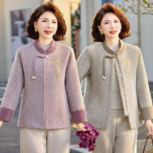 新中式国风妈妈春装外套2026新款中老年女装春秋季国风毛呢上衣女