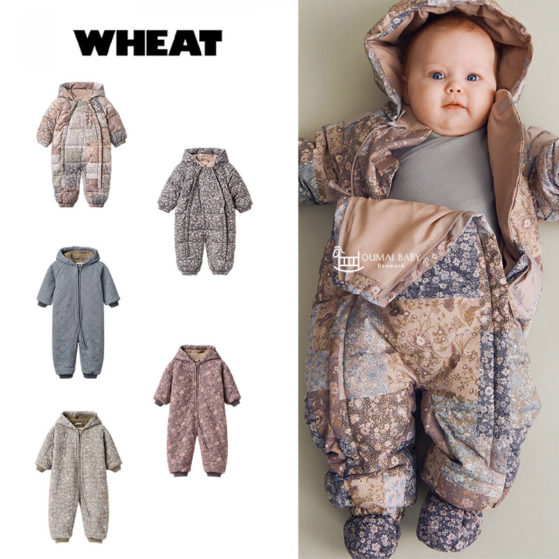 wheat26秋冬新款婴儿宝宝男女小童连体羽绒棉服连帽外出保暖棉服
