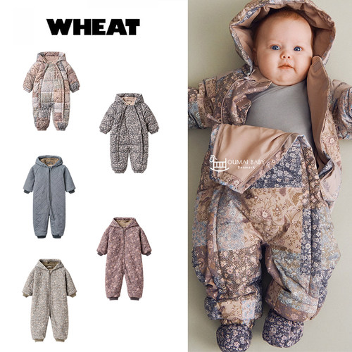 wheat26秋冬新款婴儿宝宝男女小童连体羽绒棉服连帽外出保暖棉服