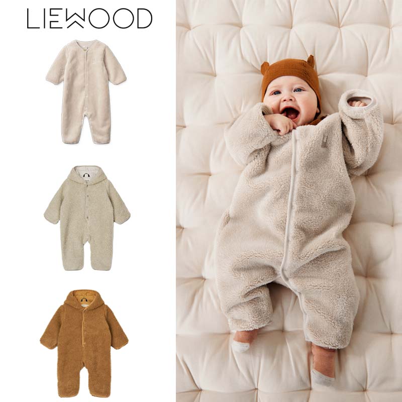 Liewood24秋冬款新生婴儿宝宝摇粒绒连帽外套满月外出服连体衣5Z