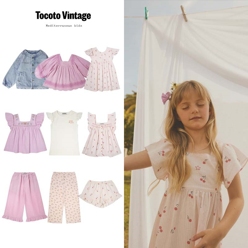 tocoto vintage25春夏女孩中小童短袖衬衣牛仔外套裤子连衣裙5Z