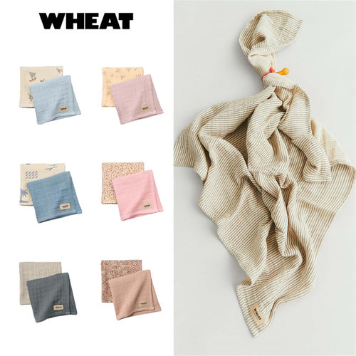 Wheat26春夏新款婴儿男女小宝宝纯色卡通有机棉安抚纱布巾口水巾
