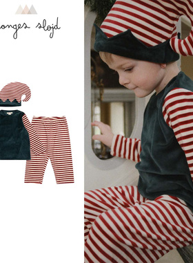 Konges Slojd25秋冬圣诞款宝宝男女儿童上衣裤子小精灵帽子套装5Z