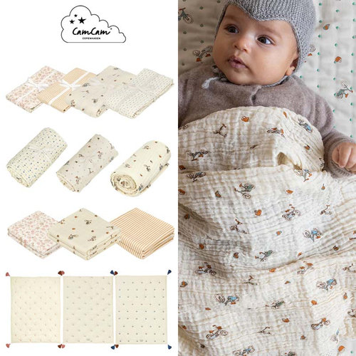 丹麦新生婴儿毯子纱布巾包被垫子