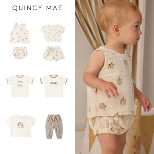7折Quincy mae26春夏款小宝宝男女儿童日常背心短袖T恤衫防蚊裤子