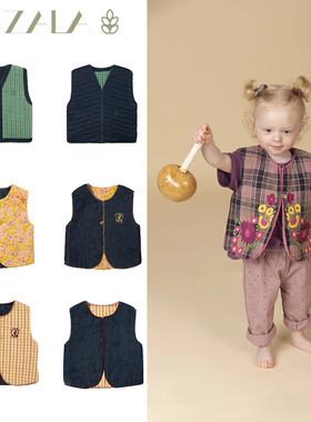 法国Azala秋冬新款婴儿宝宝男女中小童夹棉保暖两面穿背心马甲5Z