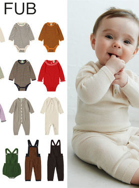 FUB25秋冬新款婴儿宝宝男女小童羊毛长袖包屁衣连体衣背带长裤子