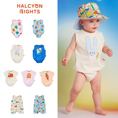 墨尔本Halcyon nights26春夏新款男女小宝宝卡通短袖包屁衣连体衣