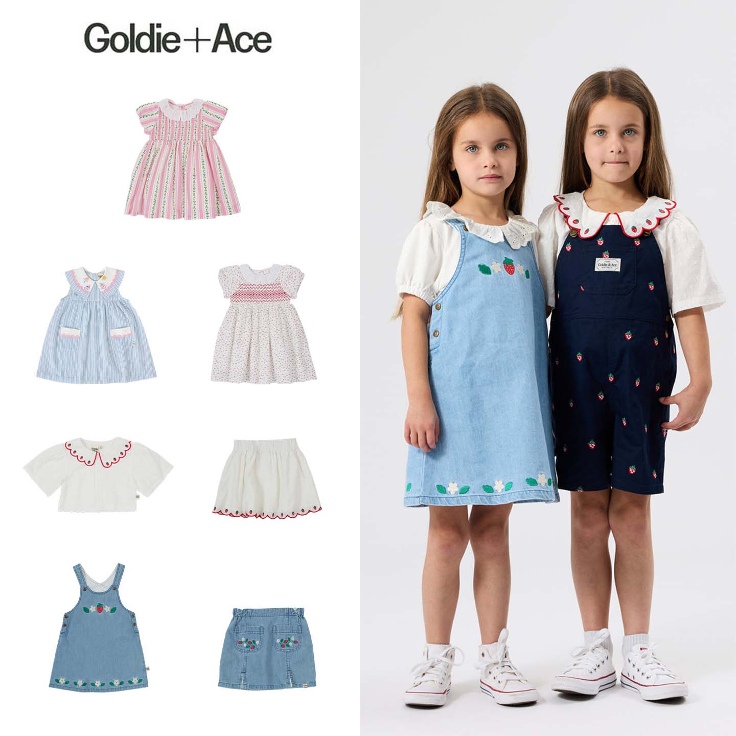 Goldie Ace26春夏新款宝宝女孩甜美短袖衬衣半裙连衣裙背带裙子7Z
