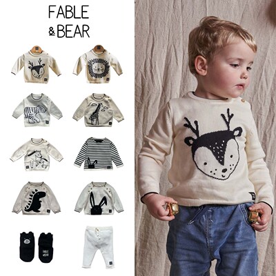Fable bear26春夏新款婴儿宝宝男女小童卡通字母棉针织衫毛衣裤子