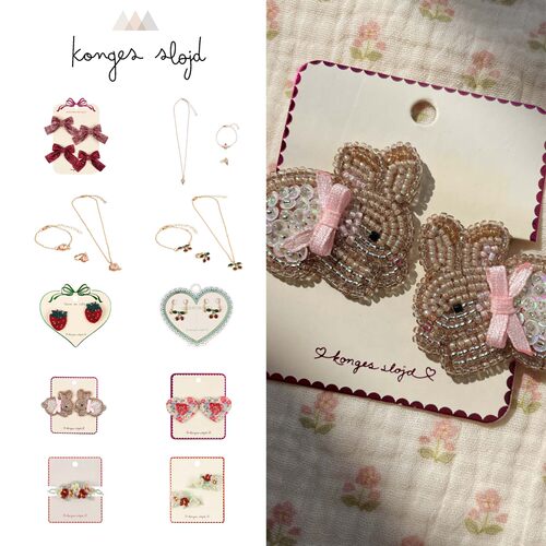 Konges Slojd26春夏新款女孩儿童甜美草莓蝴蝶结发卡头饰项链套装