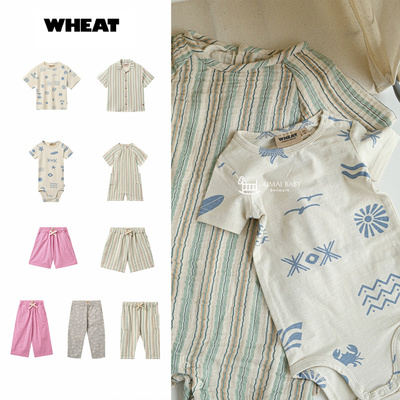 Wheat26春夏款婴儿宝宝男女小童短袖T恤衬衣薄裤子连体衣包屁衣7Z