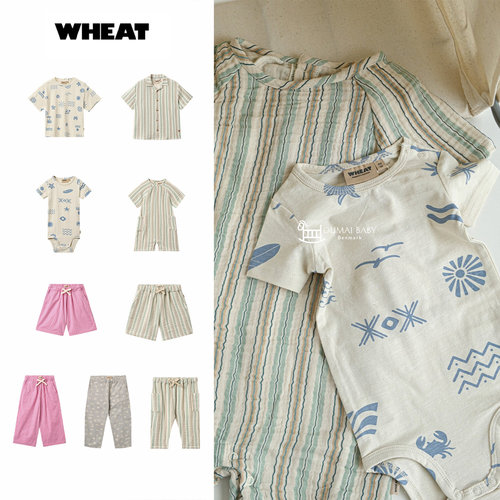 Wheat26春夏新款婴儿宝宝男女小童短袖T恤衬衣薄裤子连体衣包屁衣