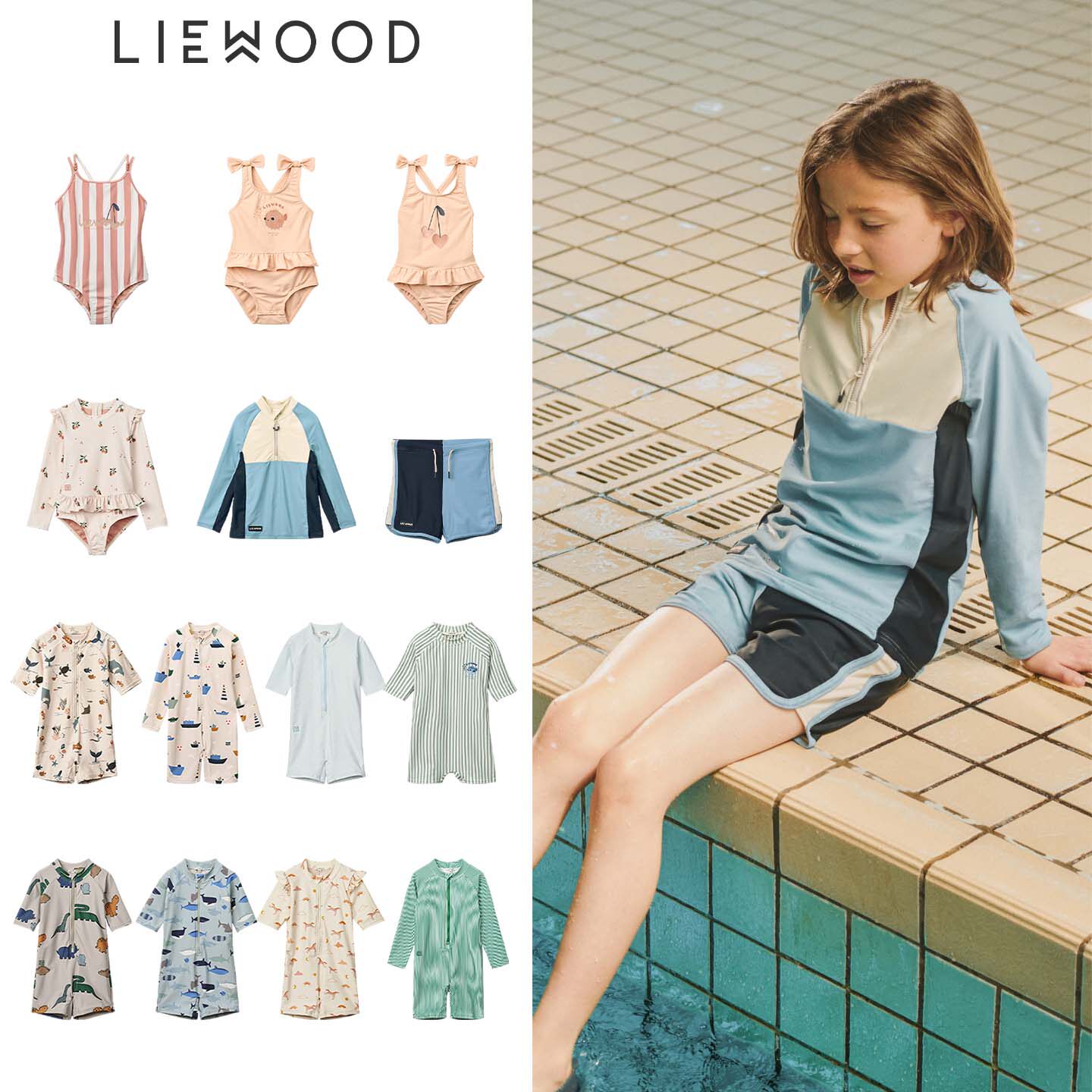 liewood26春夏款婴儿宝宝男女童短袖连体泳衣长袖防晒衣泳裤uv40+