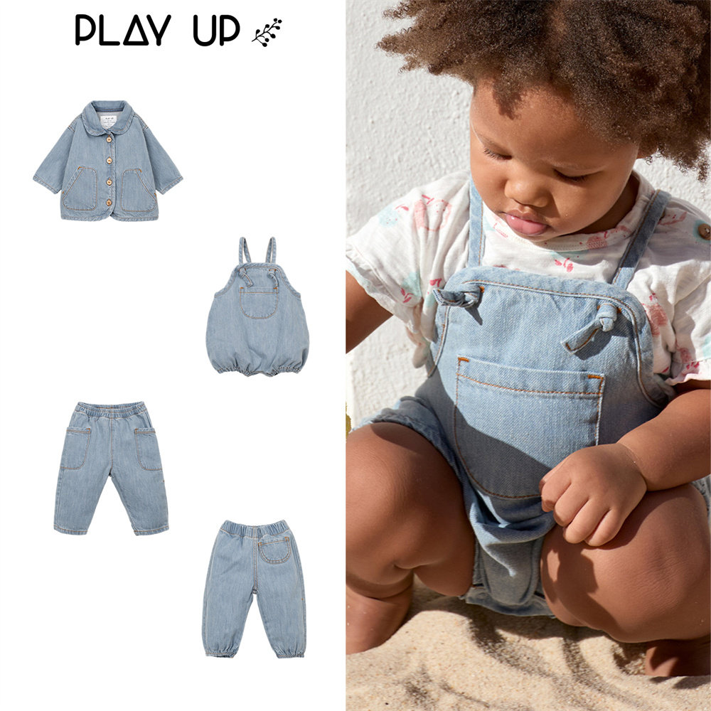 play up26春夏新款宝宝男女小童日常休闲牛仔外套长裤子背带短裤