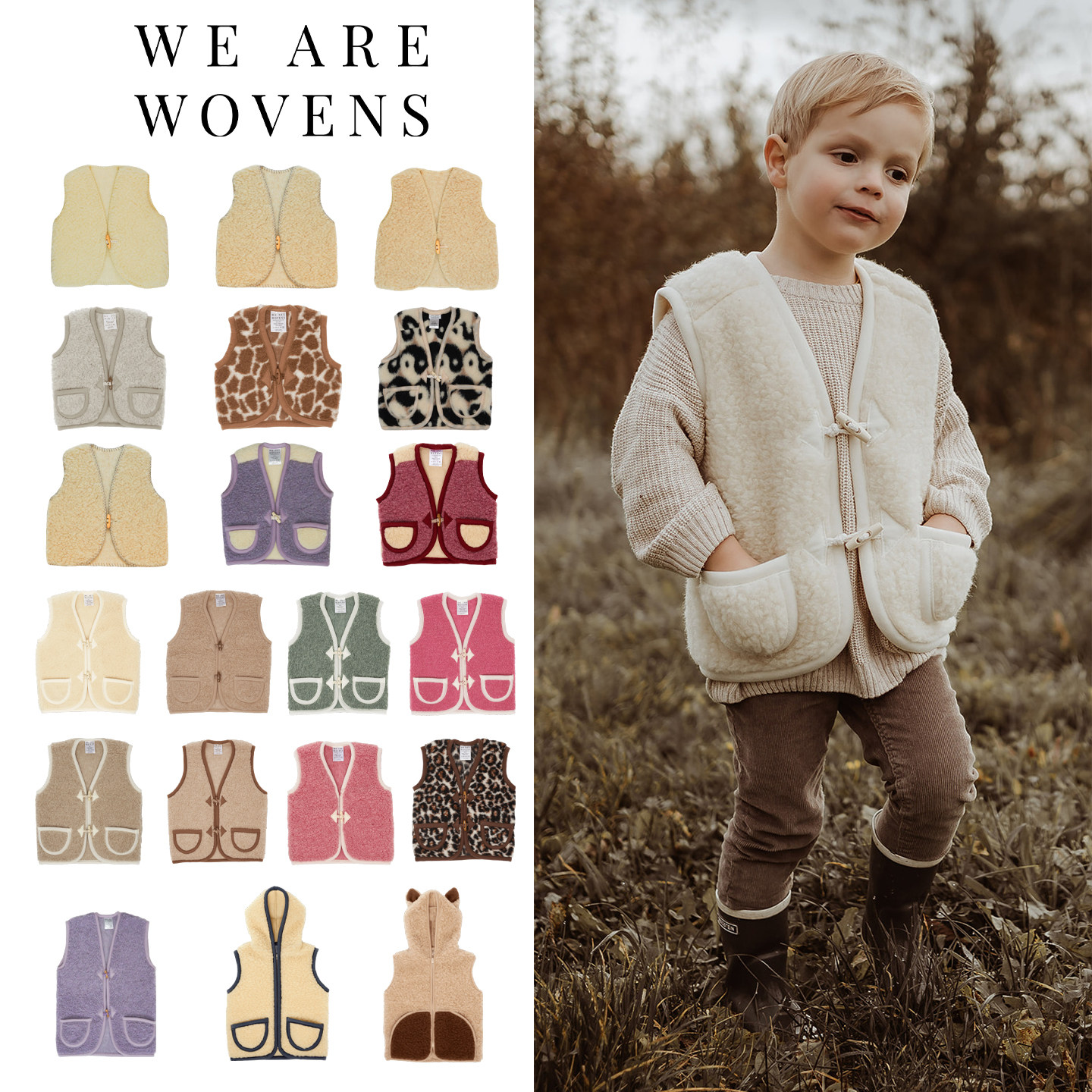 We are wovens25秋冬新款宝宝男女儿童手工羊毛保暖马甲外套背心
