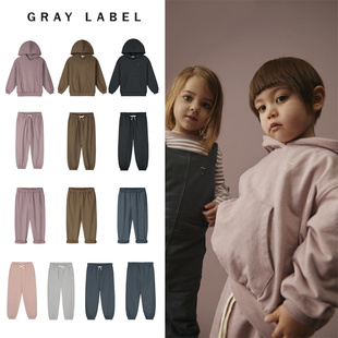休闲长裤 宝宝男女中小儿童连帽纯色卫衣卫裤 Label25秋冬新款 Gray