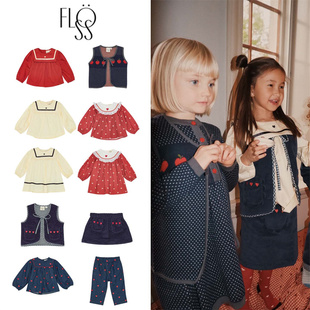 floess25秋冬新款女童休闲复古衬衣马甲连衣裙半裙牛仔裤5Z