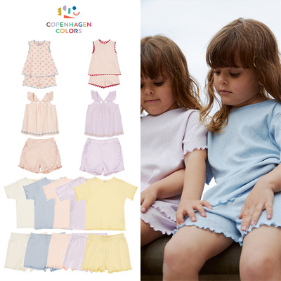 女孩甜美花边短袖短裤衬衣套装