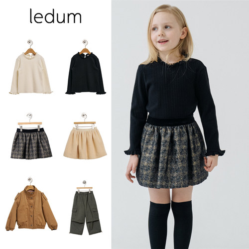 Ledum25秋冬新款男女小童工装休闲裤花边长袖打底衫半裙棉外套5Z