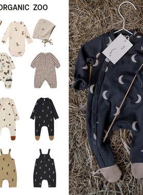 Organic Zoo25秋冬新款新生婴儿宝宝长袖包屁衣连体衣帽子背带裤