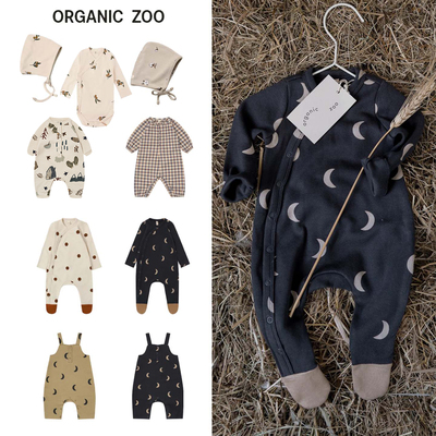 Organic Zoo25秋冬新款新生婴儿宝宝长袖包屁衣连体衣帽子背带裤
