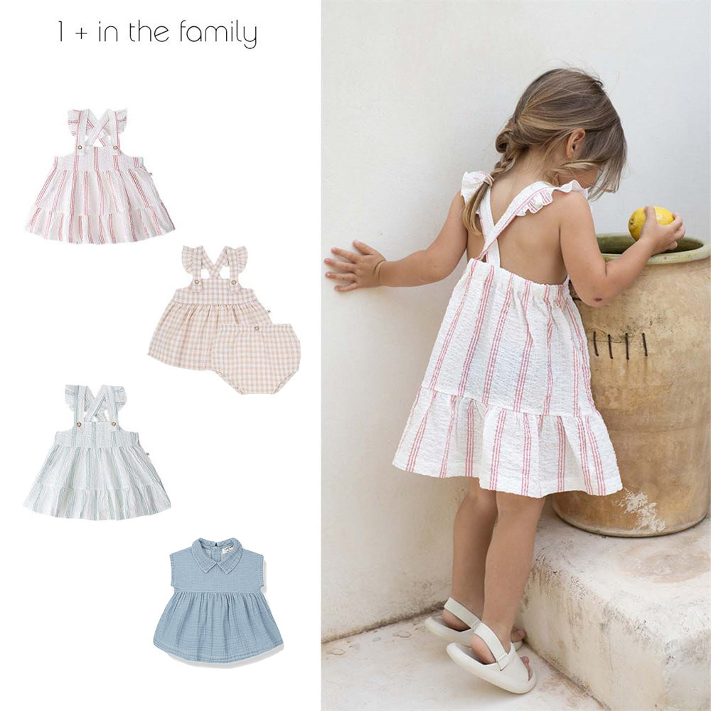 1+in the family26春夏新款小宝宝女童日常甜美格纹背带连衣裙子