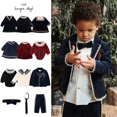 konges slojd24秋冬圣诞男女童宝宝连衣裙长裤子领结丝绒包屁衣5Z