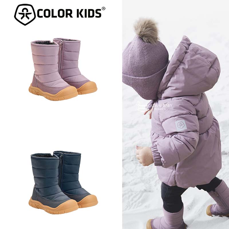 color kids26秋冬儿童雪地靴加厚男女宝宝侧拉链防水防滑高帮棉靴