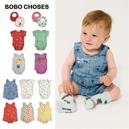 Bobo choses26春夏款婴儿宝宝男女小童短袖包屁衣连体衣口水巾7Z