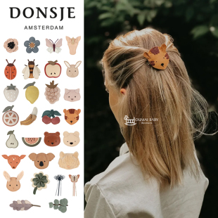 圣诞款donsje婴儿女童宝宝不伤发真皮发卡卡通动物发夹头饰胸章7