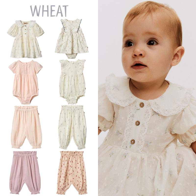 Wheat25春夏款婴儿女宝宝短袖碎花包屁衣裙子连衣裙薄防蚊长裤6Z