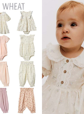 Wheat25春夏款婴儿女宝宝短袖碎花包屁衣裙子连衣裙薄防蚊长裤5Z