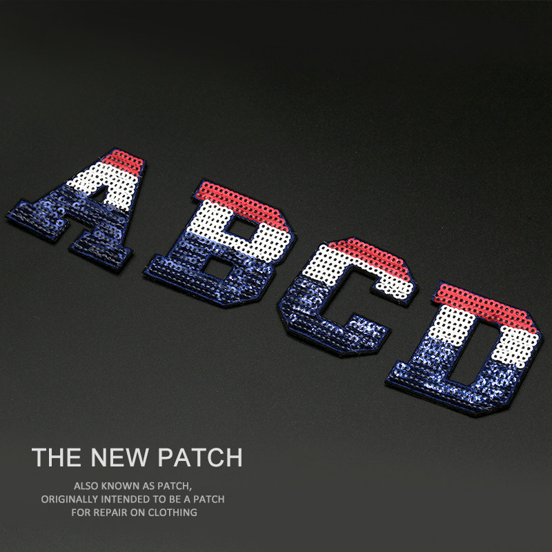 英伦亮片刺绣布贴时尚英文字母衣服贴补丁贴花小号儿童补洞衣贴布