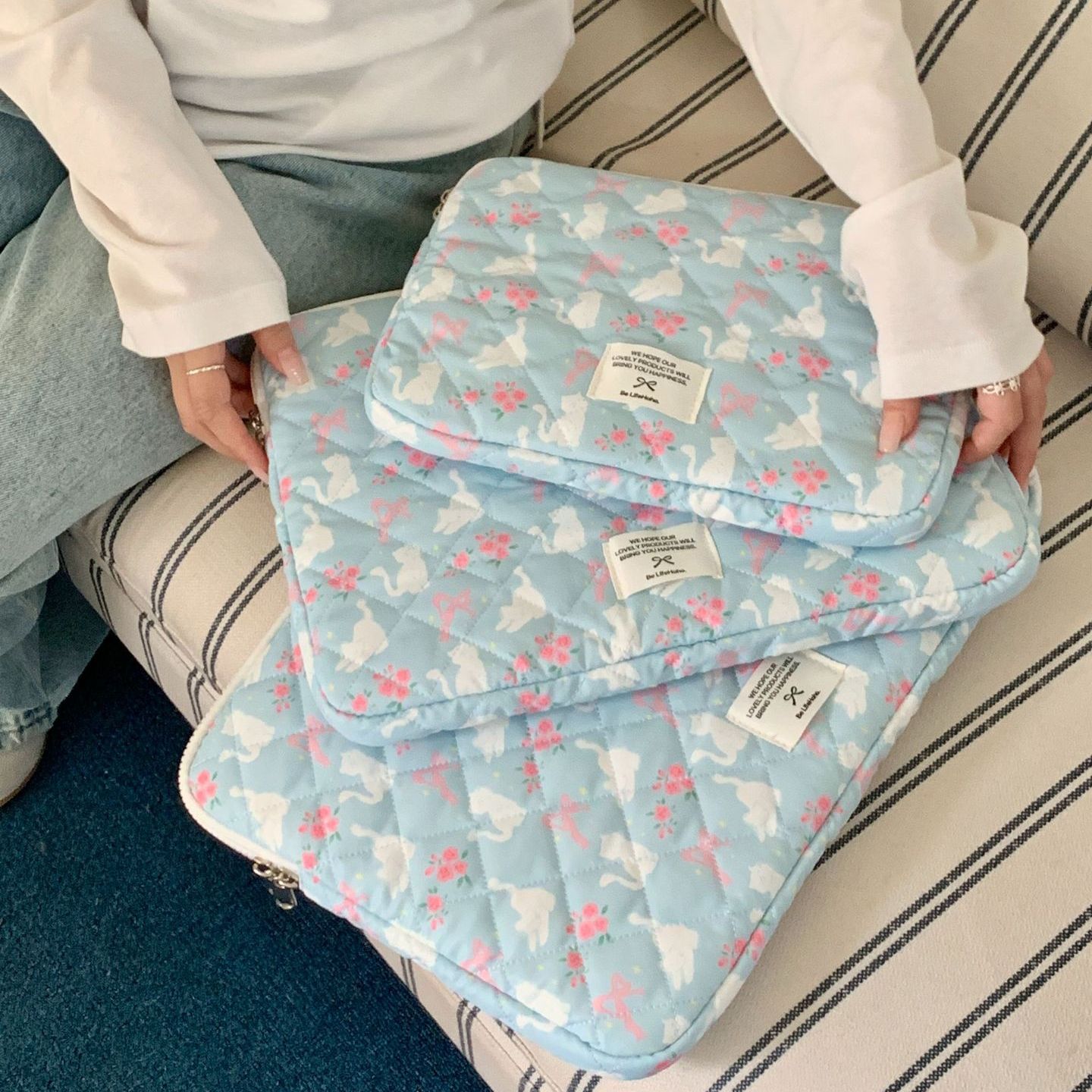 韩版INS风刺绣笔记本电脑包适用苹果macbookair/pro13/14英寸潮流女士ipad11寸内胆包