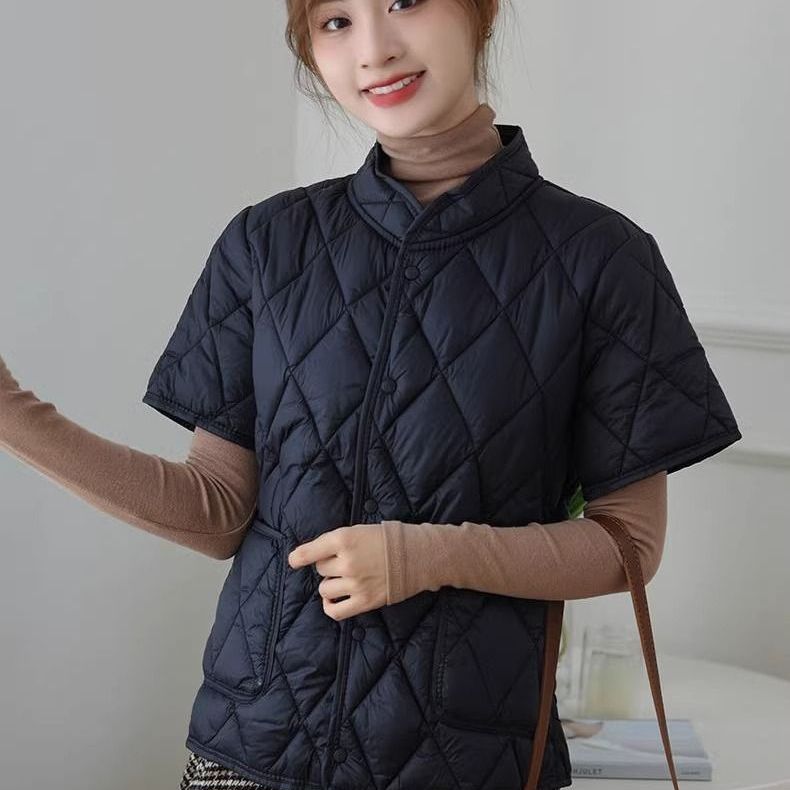 整张棉大码300斤服防寒半袖棉马甲秋冬妈妈装立领短袖棉衣外套女