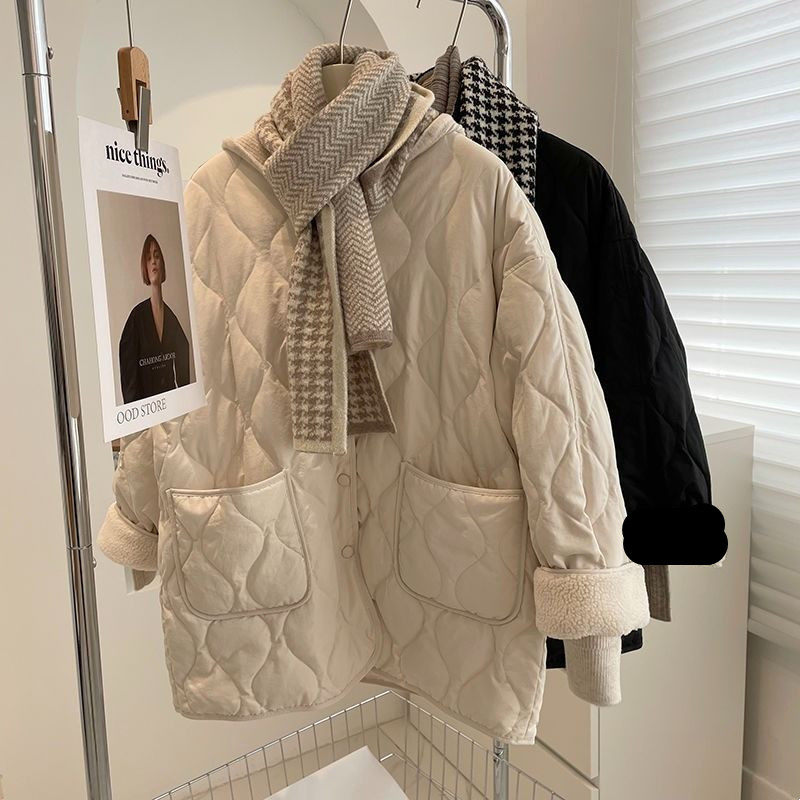 加绒加厚大码300斤叠穿棉服女2025冬韩版宽松新年轻薄棉衣棉袄ins