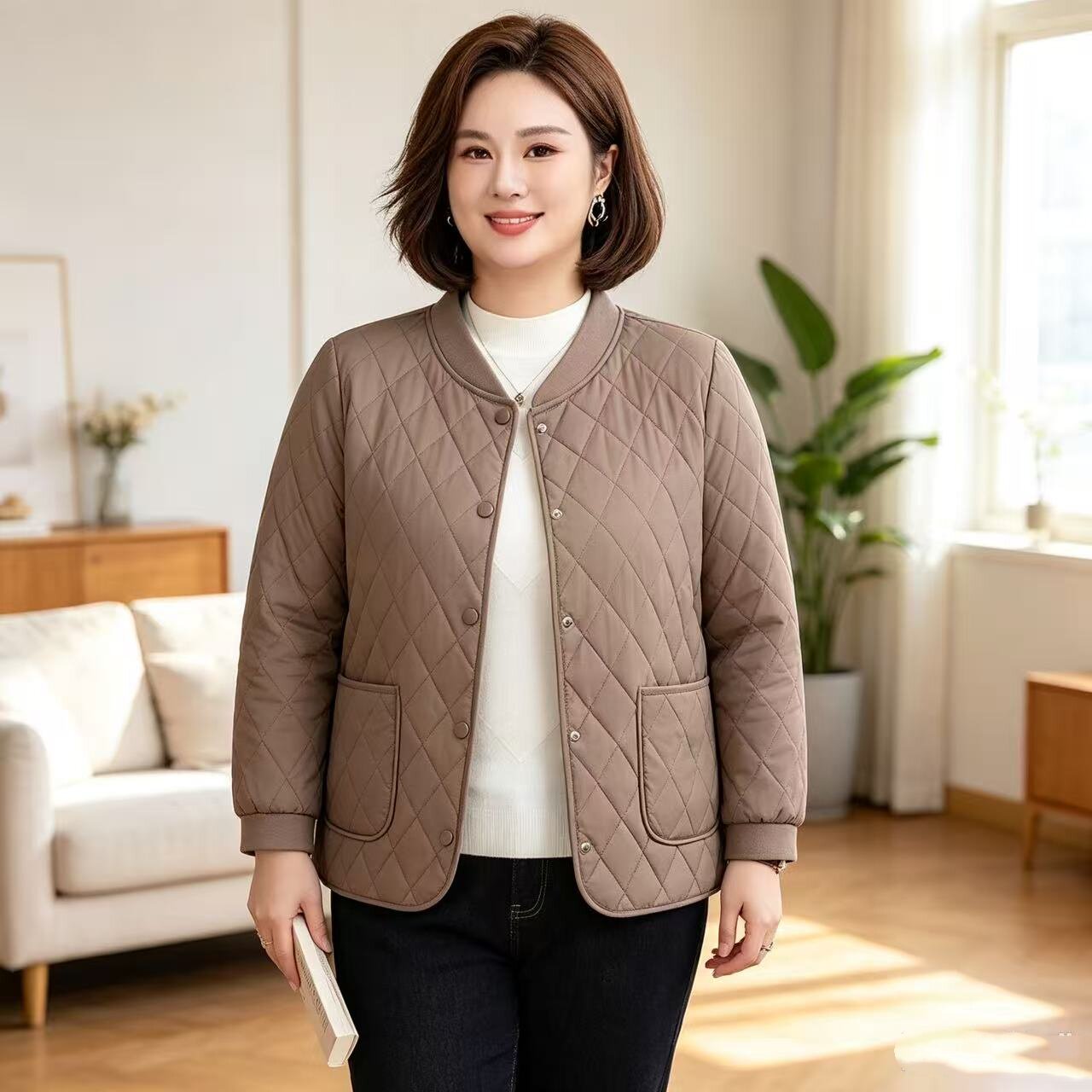 可机洗大码外套女外穿保暖外套秋冬款棉服棉衣显瘦妈妈轻薄小棉袄
