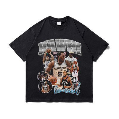 Kawhi Leonard球星T恤嘻哈潮牌复古印花做旧水洗重磅纯棉圆领短袖