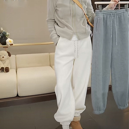 秋冬加厚奥粒绒保暖高腰显瘦卫裤女2025新款宽松百搭束脚休闲裤女