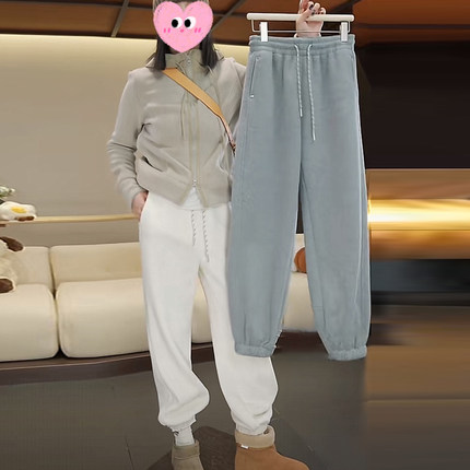 欧货加绒加厚束脚运动卫裤女秋冬2025新款胖MM梨形身材直筒休闲裤