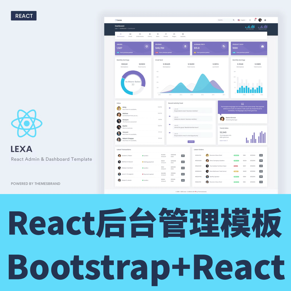 React + Bootstrap 5后台管理模板前端框架源代码Lexa 商务/设计服务 设计素材/源文件 原图主图